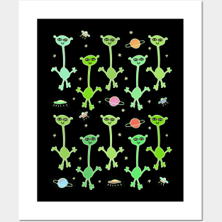 Cute Aliens in Space Pattern Posters and Art